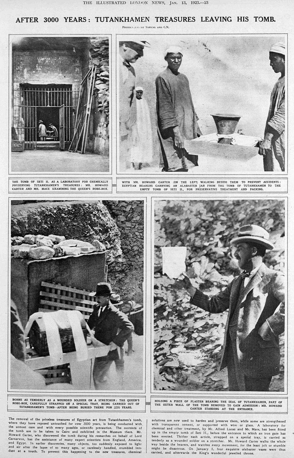 1923 jan 13 tut treasures leaving the tomb